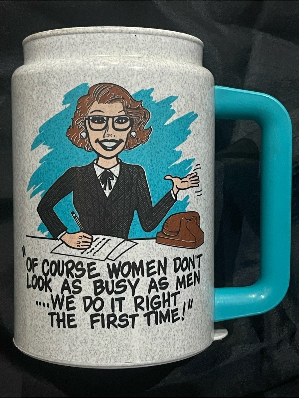 Vintage Comic-Style Retro Mug with Teal Handle